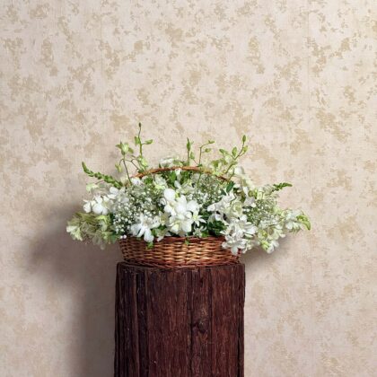 Serene White Orchid Basket