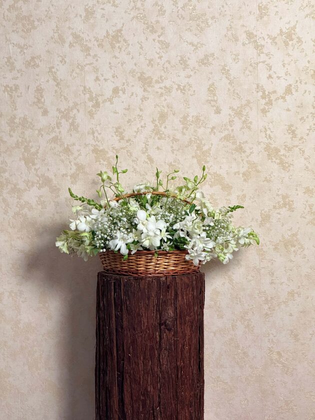 Serene White Orchid Basket