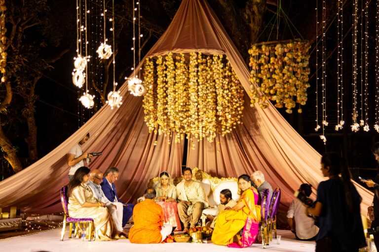 flower-chandelier-reception-setup