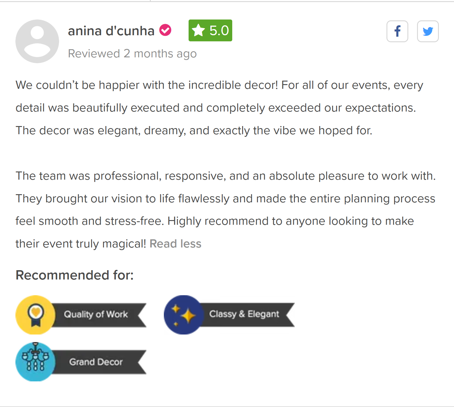Review about us on Wedmegood