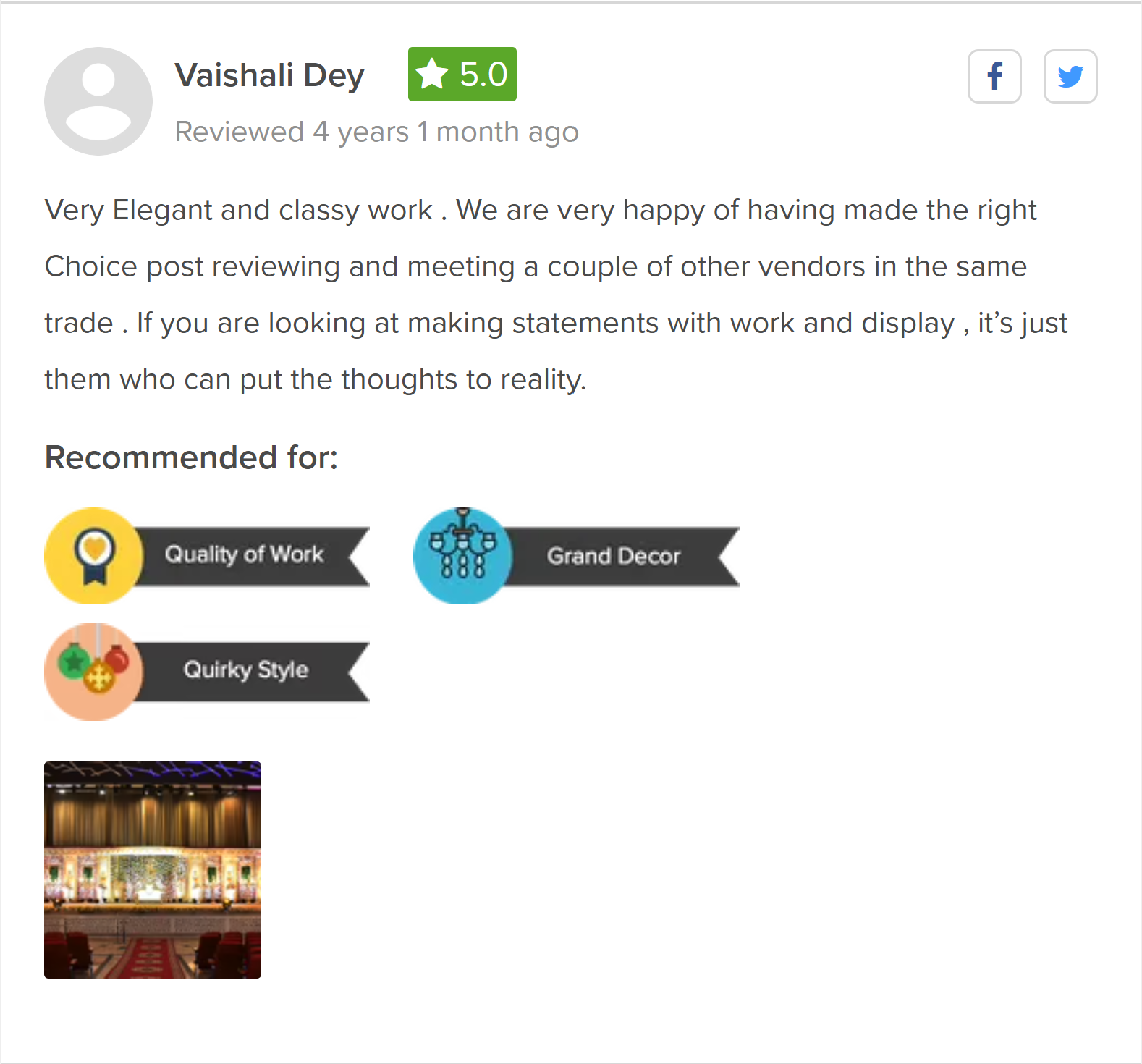 Review about us on Wedmegood