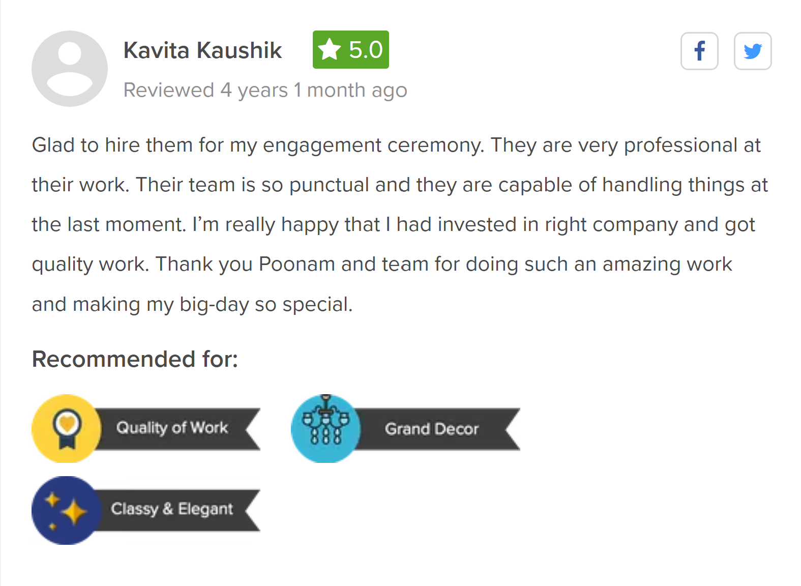 Review about us on Wedmegood