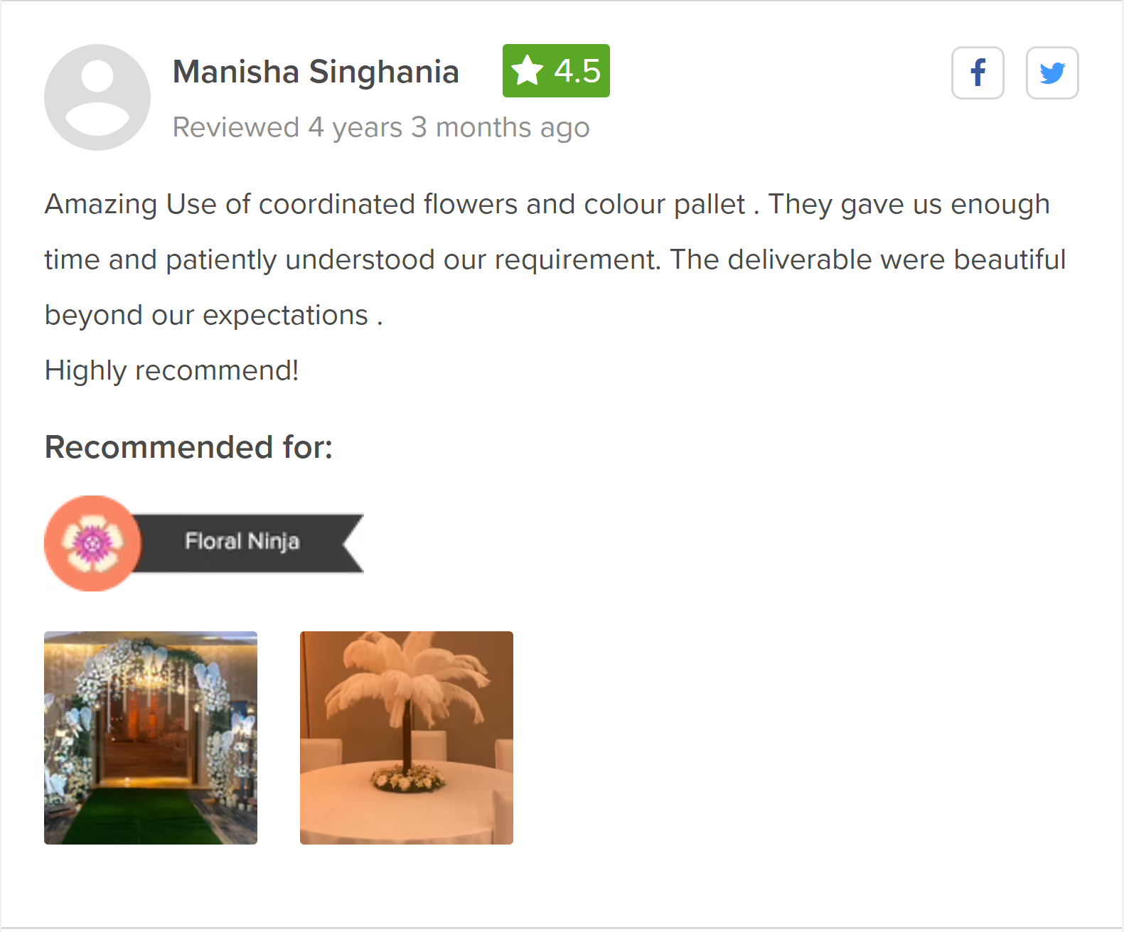 Review about us on Wedmegood