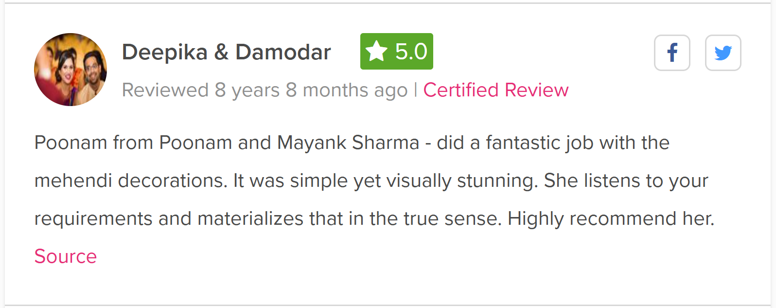 Review about us on Wedmegood